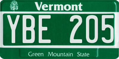 VT license plate YBE205