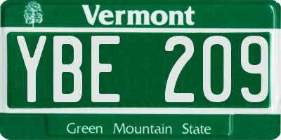 VT license plate YBE209