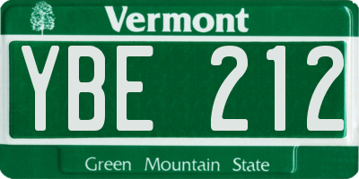 VT license plate YBE212