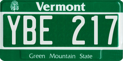 VT license plate YBE217