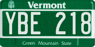 VT license plate YBE218
