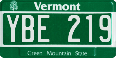 VT license plate YBE219