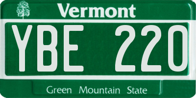 VT license plate YBE220