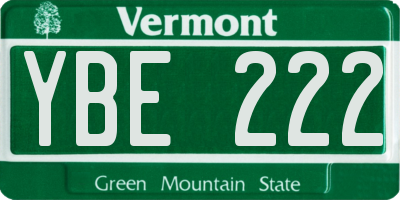 VT license plate YBE222