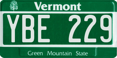VT license plate YBE229