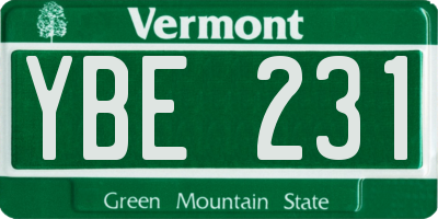 VT license plate YBE231