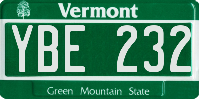 VT license plate YBE232