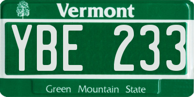 VT license plate YBE233