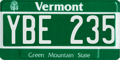 VT license plate YBE235