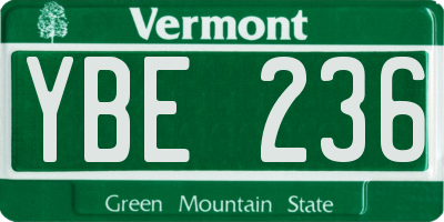 VT license plate YBE236