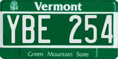 VT license plate YBE254