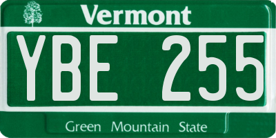 VT license plate YBE255