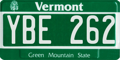 VT license plate YBE262