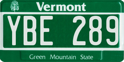 VT license plate YBE289
