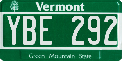 VT license plate YBE292