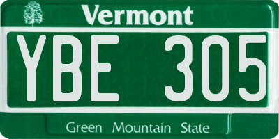 VT license plate YBE305
