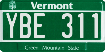 VT license plate YBE311