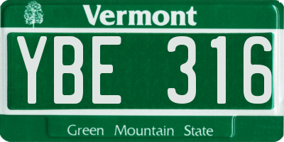 VT license plate YBE316
