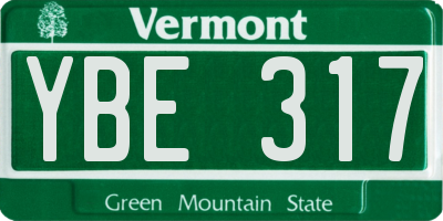 VT license plate YBE317