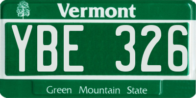 VT license plate YBE326