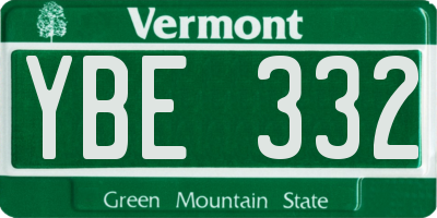 VT license plate YBE332