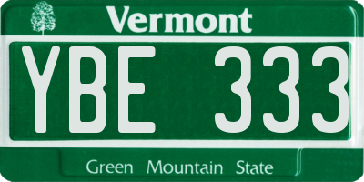 VT license plate YBE333