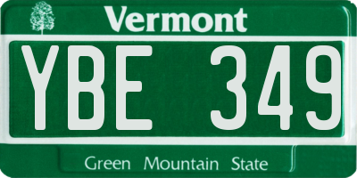 VT license plate YBE349
