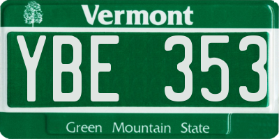 VT license plate YBE353