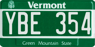 VT license plate YBE354