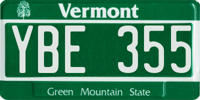VT license plate YBE355