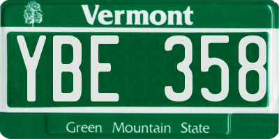 VT license plate YBE358