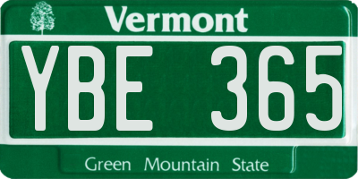 VT license plate YBE365