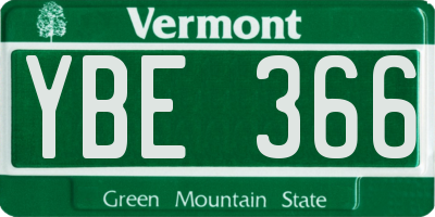 VT license plate YBE366