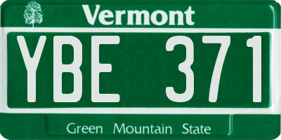 VT license plate YBE371