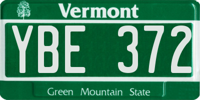 VT license plate YBE372