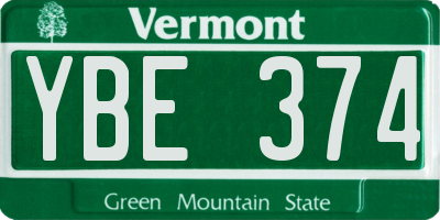 VT license plate YBE374