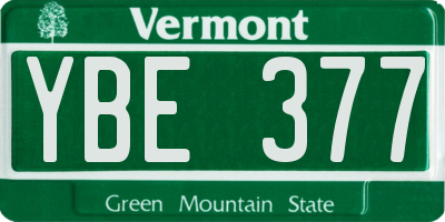VT license plate YBE377