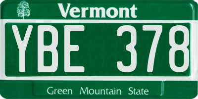 VT license plate YBE378