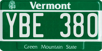 VT license plate YBE380