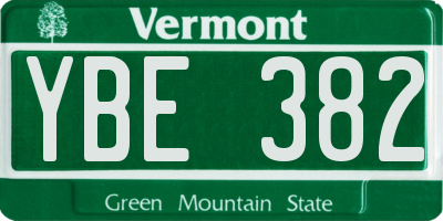 VT license plate YBE382