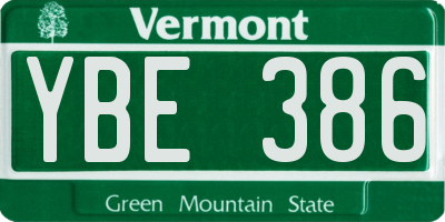 VT license plate YBE386