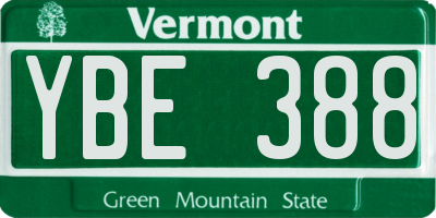 VT license plate YBE388