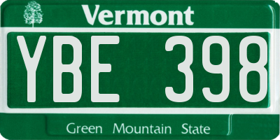 VT license plate YBE398