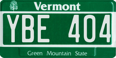 VT license plate YBE404