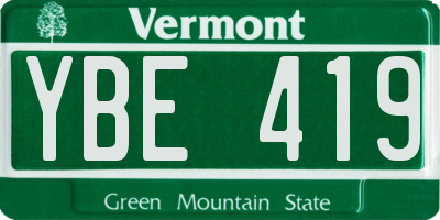 VT license plate YBE419