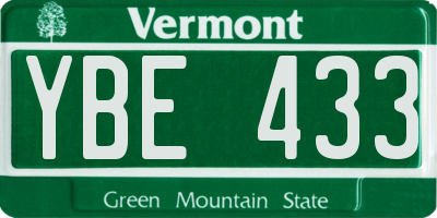 VT license plate YBE433