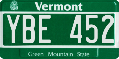VT license plate YBE452