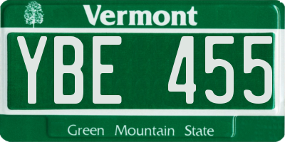 VT license plate YBE455