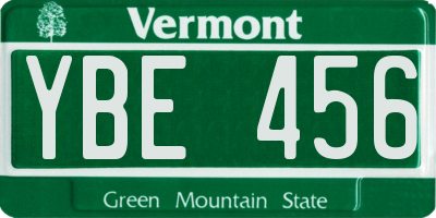 VT license plate YBE456