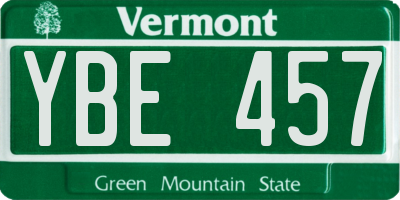 VT license plate YBE457